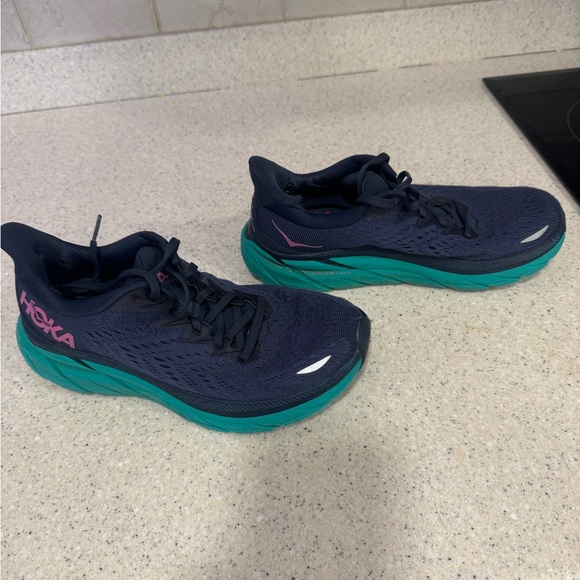 Hoka Clifton 8 Navy and Teal Sneakers - Picture 5 of 10